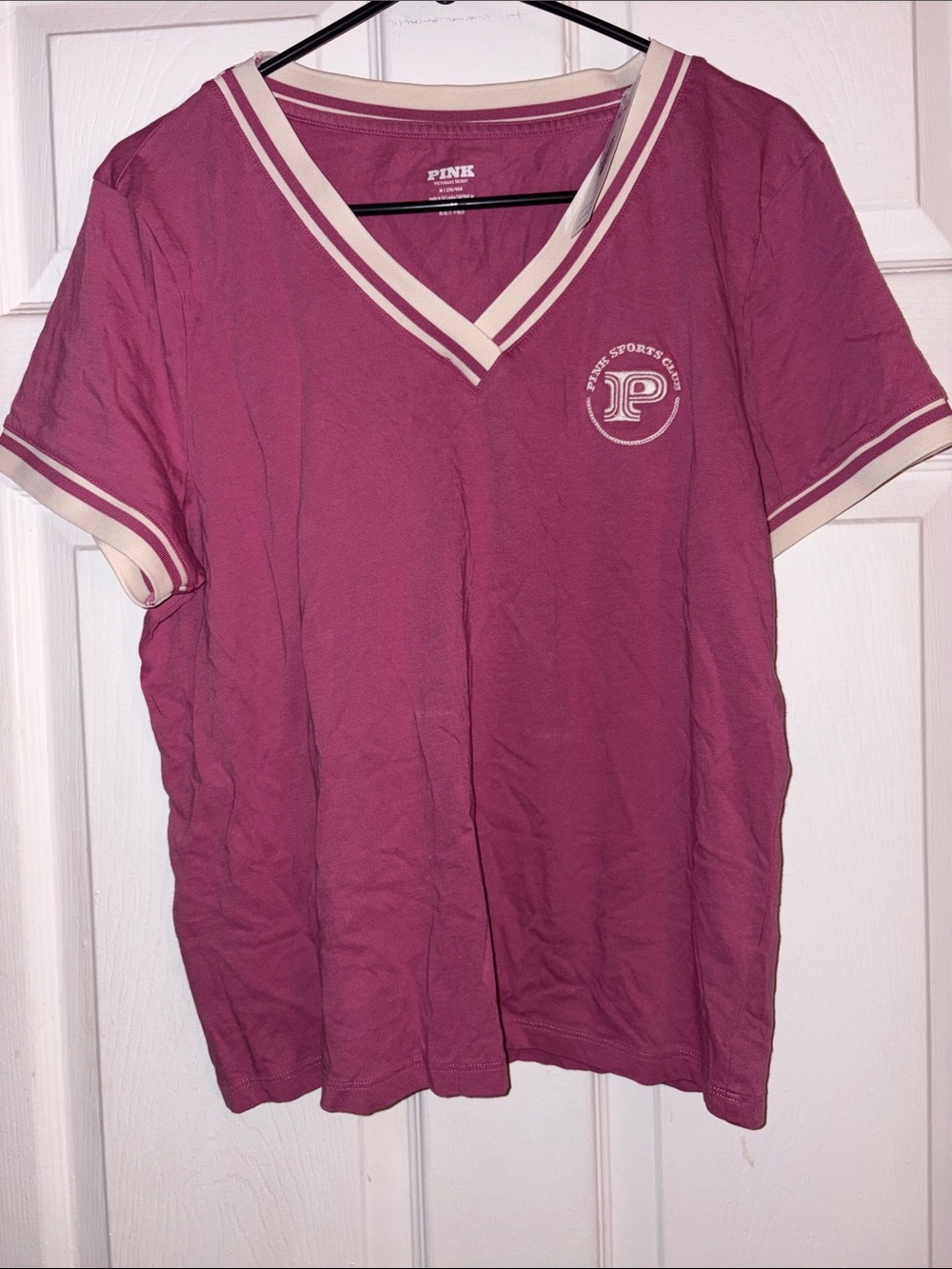 PINK Victoria's Secret Mauve V-Neck Sports Tee with Cream Trim